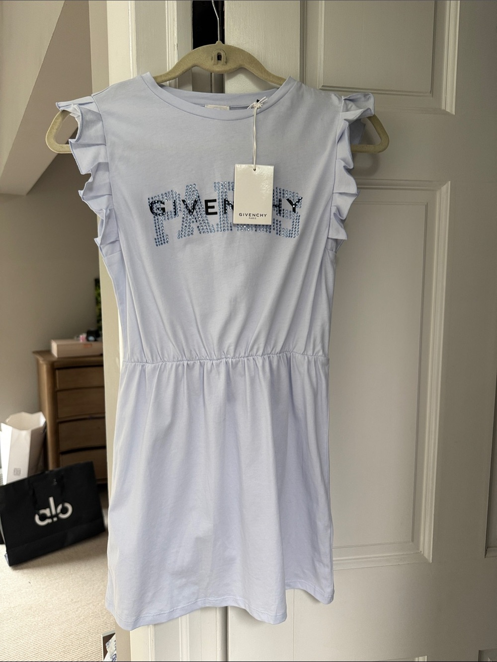 Givenchy Pale Blue Ruffle Sleeve Logo Cotton Dress